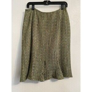 Emma James 8 lined  knee length dress skirt; Green tweed Ruffled Hem Cottage C